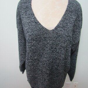 Women's pullover v neck long sleeve tunic navy/white sweater XL
